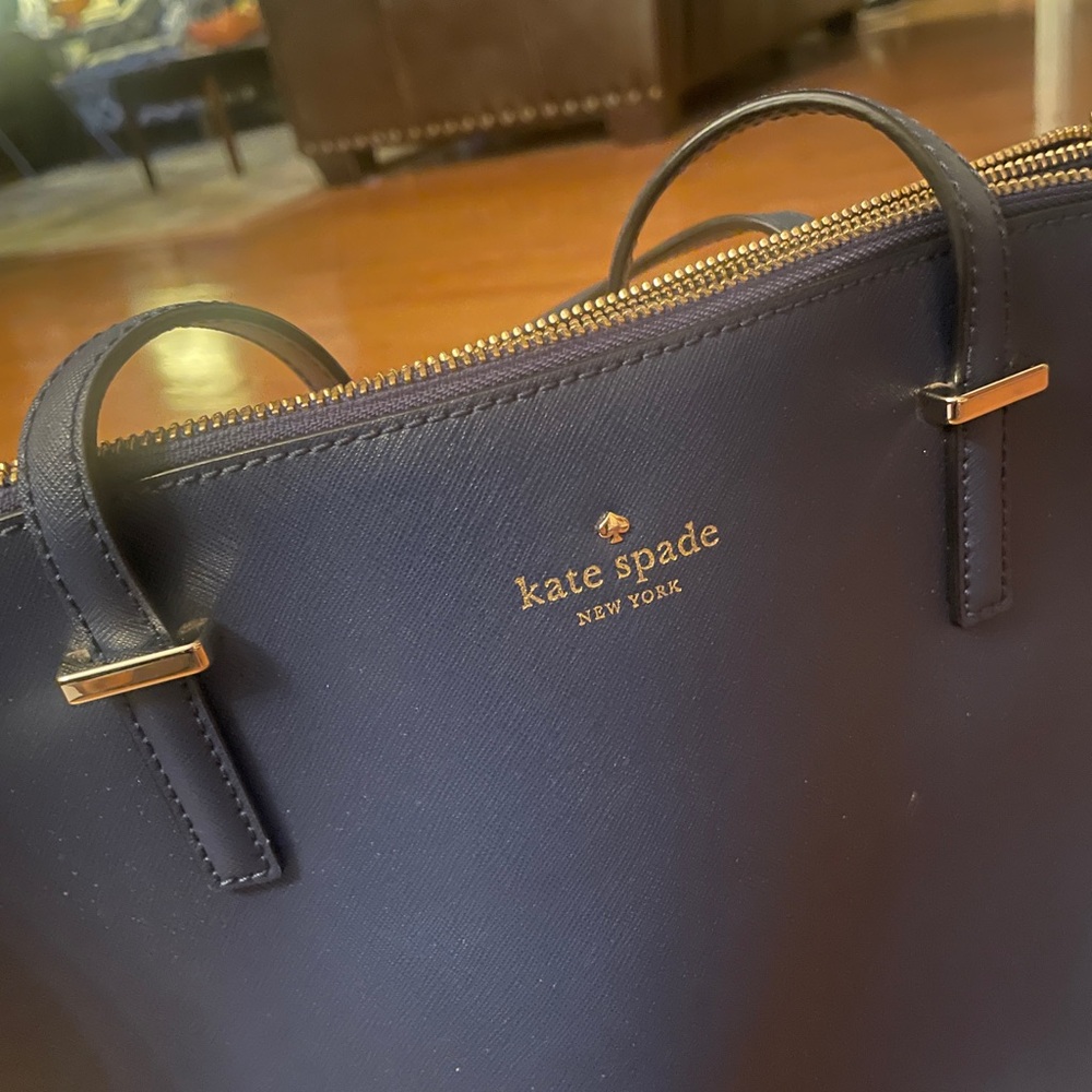 Kate Spade Navy Blue Leather Tote - Picture 2 of 8